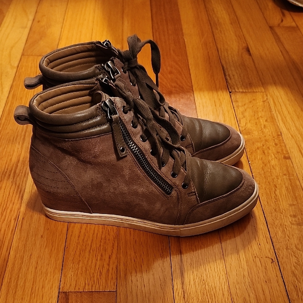 Paolo Brown High-Top Wedge Sneakers